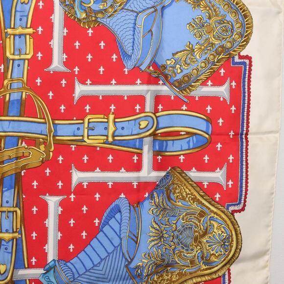 HERMES Carre 90 Scarf ""SELLES A HOUSSE"" Silk Red Auth am9081 - Picture 8 of 14
